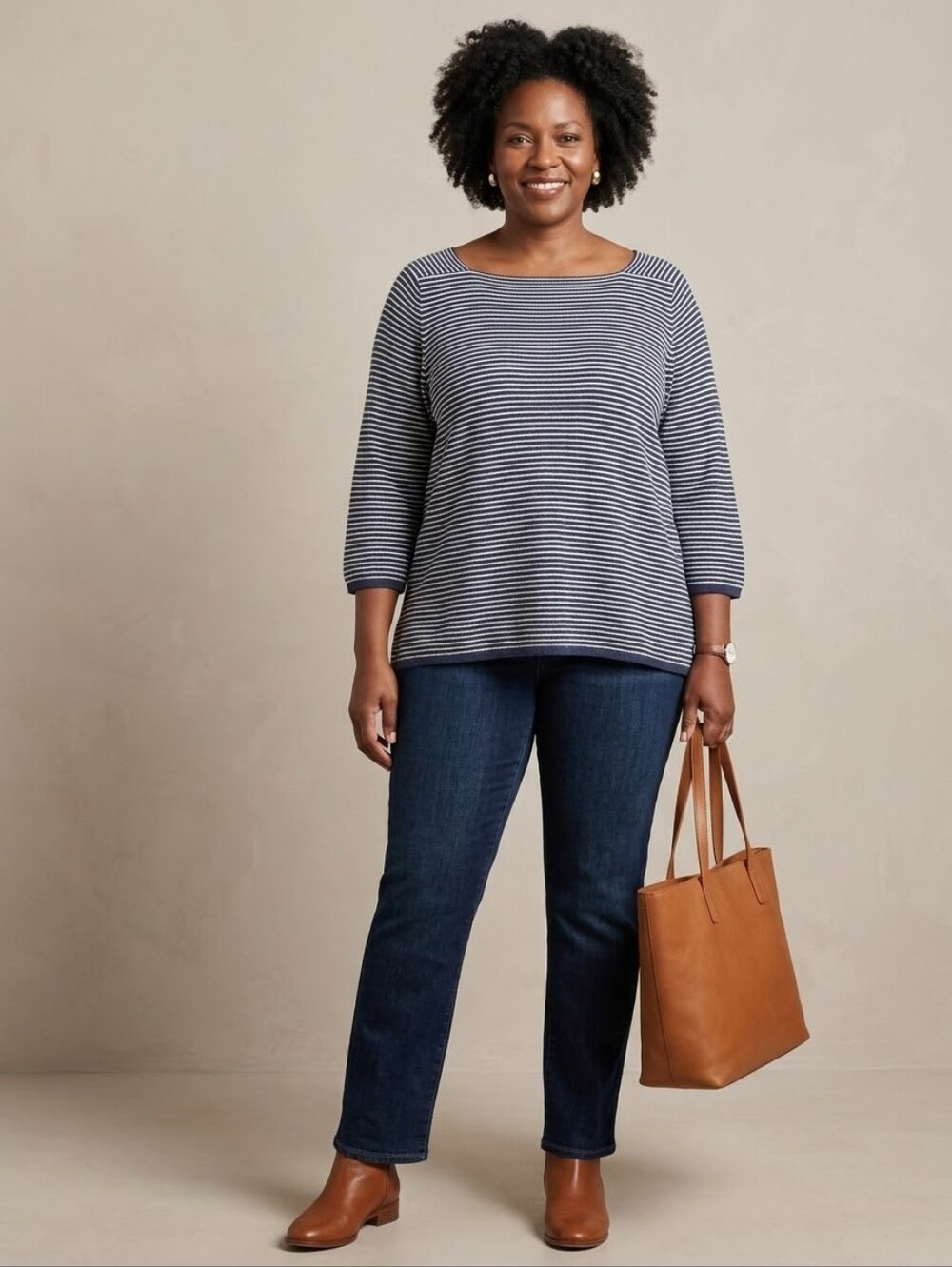 Eileen Fisher 2X Navy White Striped Organic Linen Cotton Boat Neck Sweater